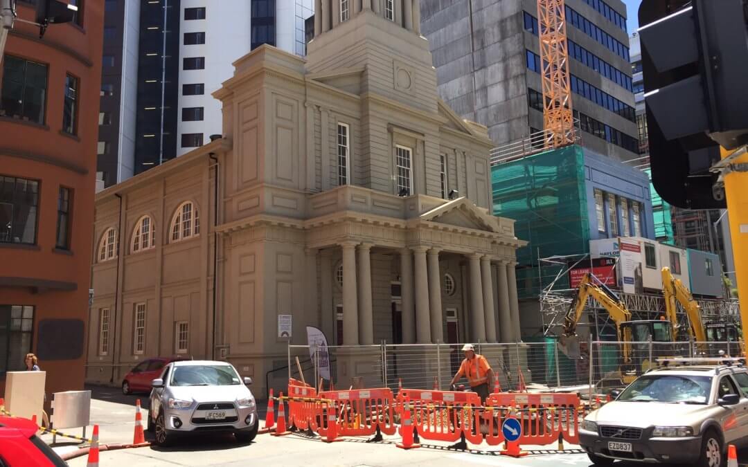 construction outside the st andrews church and center
